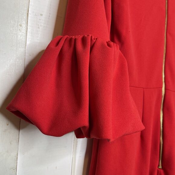 BETSY & ADAM Red Bell Sleeve Gold Zipper Midi Formal Sheath Cocktail Dress 4 - Picture 5 of 12